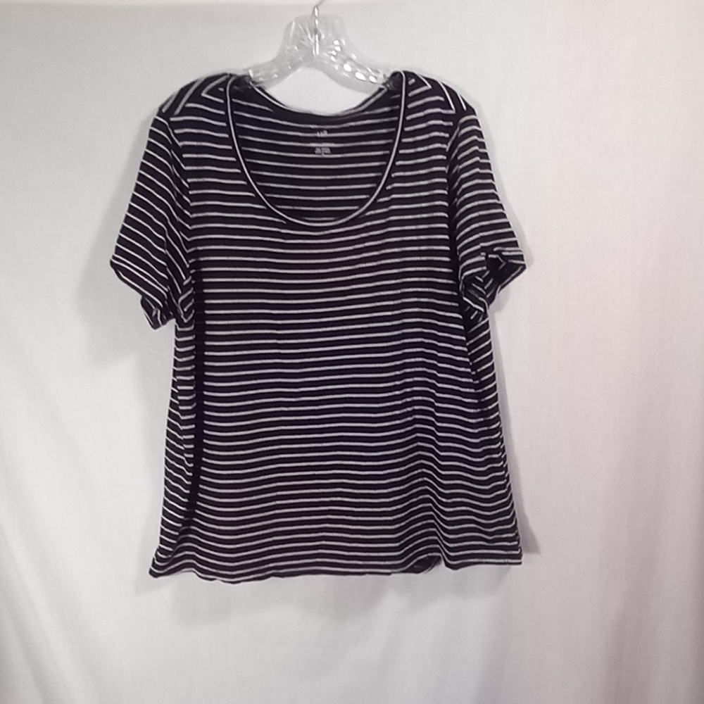 J.Jill Black White Striped Boat Neck Short Sleeve Everyday Tee Size XL
